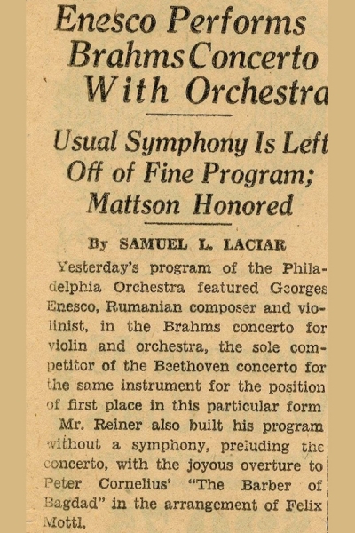 O interpretare memorabilă  a Concertului pentru vioară și orchestră de Brahms  cu Orchestra din Philadelphia